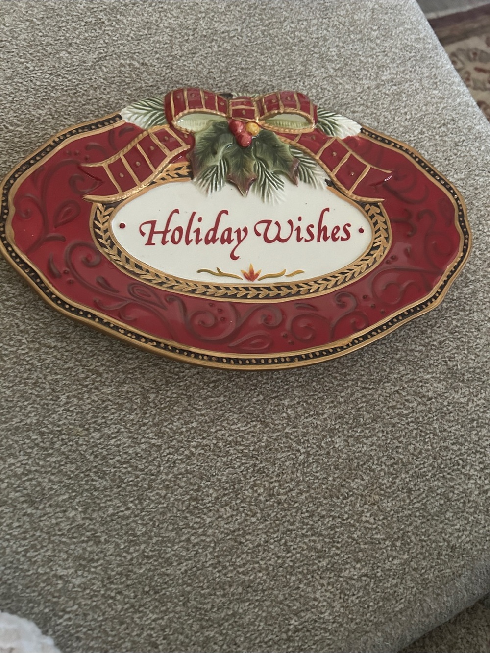 Fitz and Floyd Holiday Wishes Plaque - Red with Gold and Green Accents